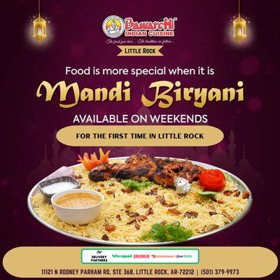 Introducing Mandi Biryani for the first time in Little Rock. Try the taste of Authentic Mandi Biryani with your loved ones only at Bawarchi