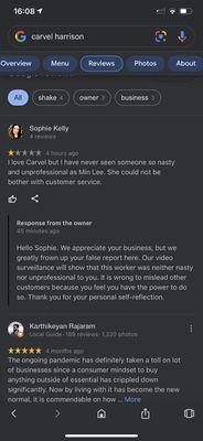 Owner response to my complaint on google