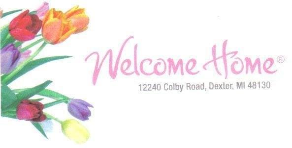 Welcome Home logo with picture of tulips.