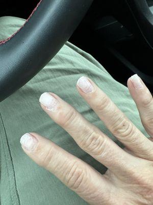 I cannot believe a nail salon would let a NEW customer walk out with these ragged nails