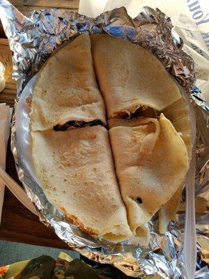 Mushroom quesadilla and pumpkin blossom quesadilla