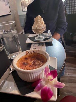 Cream brûlée and chocolate mouse