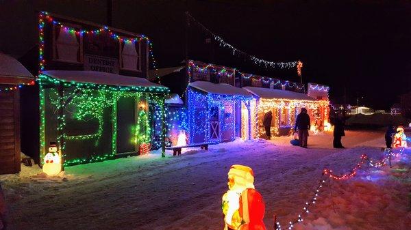 Holiday in Lights at the Anoka County Fair: different lights and the old post office is on the far end