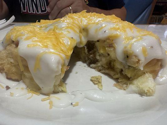 Kansas Tornado  biscuit with egg, sausage, cheese and gravy