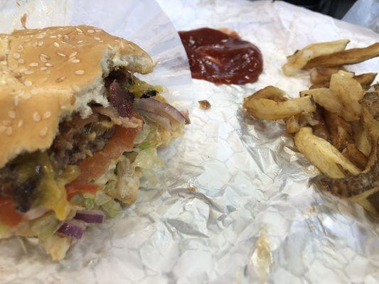 Bacon Cheeseburger and house fries