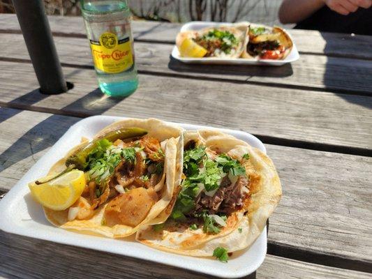 Chicharron taco and carnitas taco