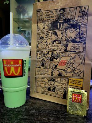 Shamrock shake and chicken nuggets.