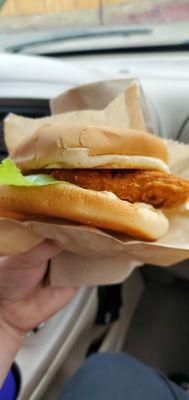 Fried chicken sandwich. Perfectly cooked white meat! Delicious!