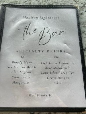 Bar menu