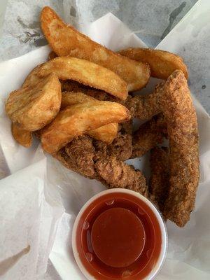 Finger steaks and wedge fries