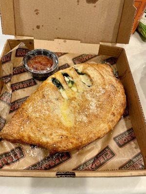 Greek Veggie Calzone was packed with flavor (aka garlic)