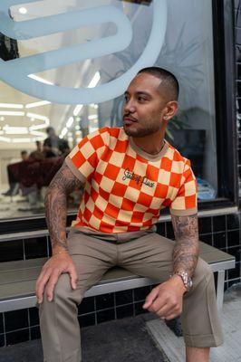 SOF Premium Checkerboard Knit Tee in orange and creamsicle