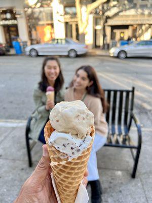 Cold Brew Coffee Cashew Praline & Freckled Mint Chip in Waffle Cone with my Loves...