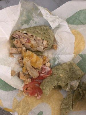 This is disgusting. This is what they call a chicken Caesar wrap.