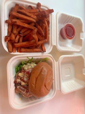 Little italy burger and sweet potato fries