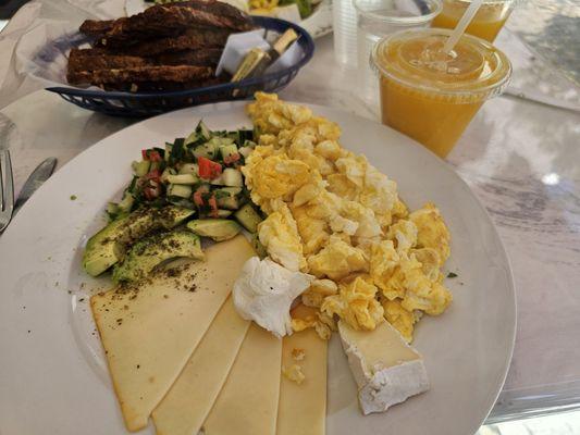 Israeli Breakfast Plate $13.50. Comes w/Fresh Squeezed OJ