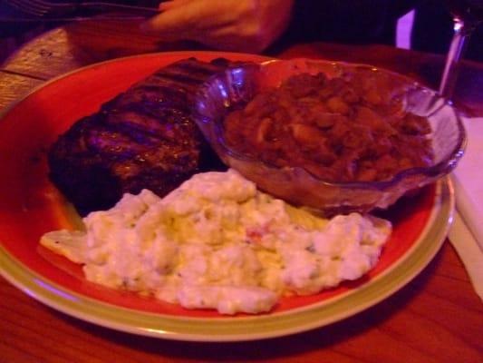 Ribeye steak dinner (with potato salad and house-made beans)