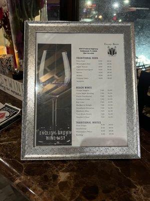 Wine list