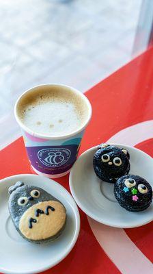 Latte, Cookies and Creme Totoro, Buttercream macaron, Orange blossom macaron