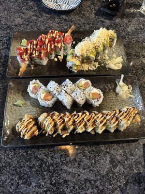 Playboy, Vegas, crunchy green roll, Philly roll