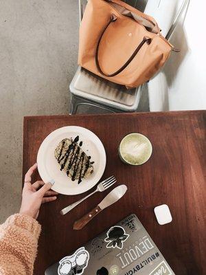 gf avo toast and a giant oat matcha!!