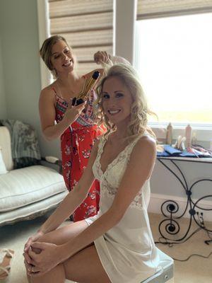 Sam doing my hair on my wedding day!