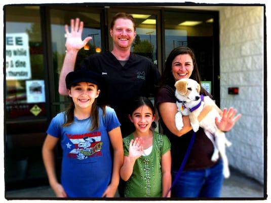 Here we are on one of our first visits to Montrose Pet Hospital!  Thanks Ben and Dr. Mitchell!