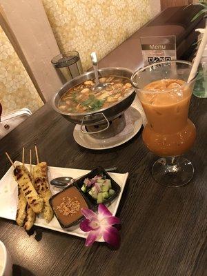 Satay Chicken Large of Tom Yum Soup Thai Ice Tea