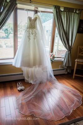 Ballgown style dress and cathedral veil (also custom made at Victoria's bridal)