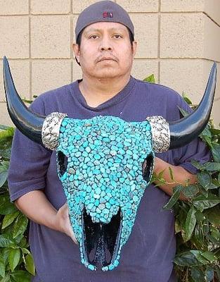 Native American Turquoise Buffalo Skull by Navajo artist McCartney Begay & The Silver Work is the Navajo artist Tom Ahasteen