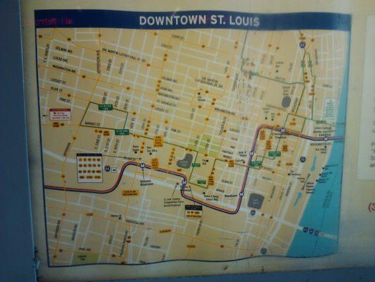 Here's a close-up of the 6 downtown stops:  Union Station, Civic Center, Stadium, 8th & Pine, Convention Center, and Laclede's Landing.