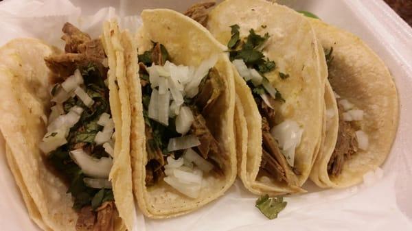 Shredded beef on corn tortillas