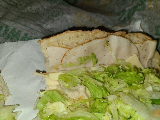 Foot long turkey sub had 3 slithers of turkey