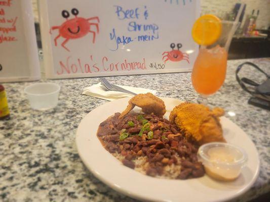 Red Beans  and Rice   with fried Chicken