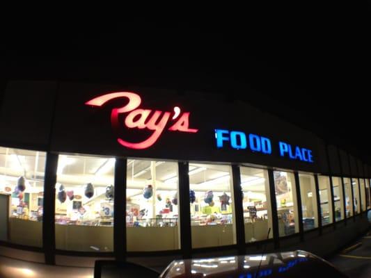 Ray's Food Place at night.