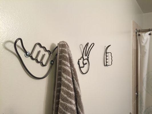 Very cool towel hooks in bathroom. Upper East Side, NY