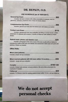 Eye services cost as of 10/15/2018.