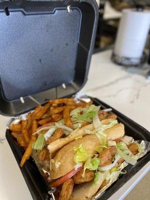 Shrimp Poboy with cajun fries