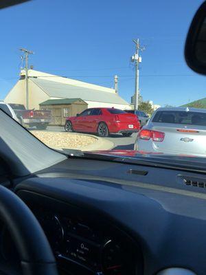 Got caught in the drive through line when I just wanted to park. There is no room to go around them.