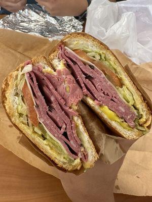 Cold Pastrami sandwich pressed