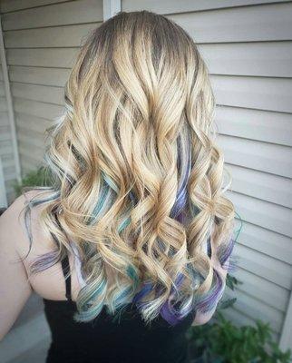 Balayage with fashion colors/vivid colors