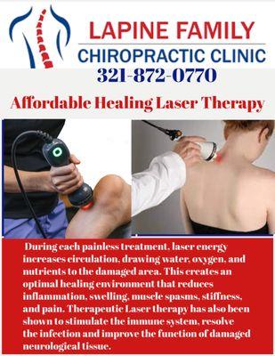 Laser therapy heals from the inside out.
Laser Therapy is affordable at Lapine Family Chiropractic Clinic