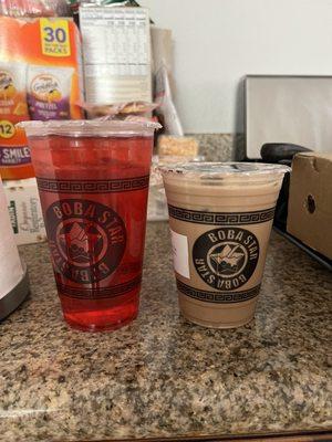 Strawberry tea to the left and my so call lavender milk tea on the right.....