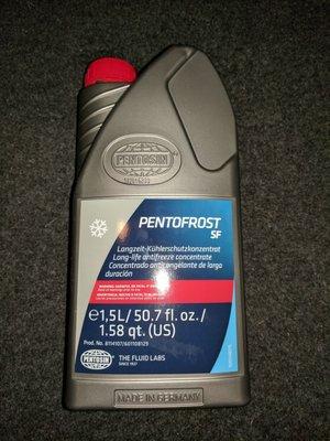 Pentosin Pentofrost SF 1.5 L. $14.99 plus $1.33 tax (8.9%) = $16.32 total. According to AAP's computer, this coolant has been discontinued.