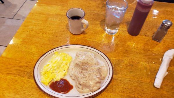 Best ever half order biscuits and gravy and two scrambled eggs...