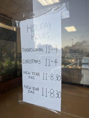 11/24/22 Holiday hours