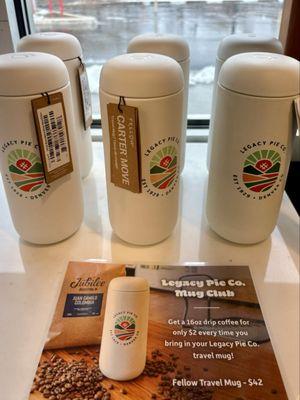 Legacy Pies' branded travel mugs are cute and yet a bit too expensive!