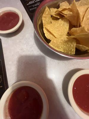 Baked tortilla chips with salsa