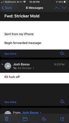 Very professional email from owner Josh Basso