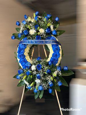 BLUE ROSES WREATH $350